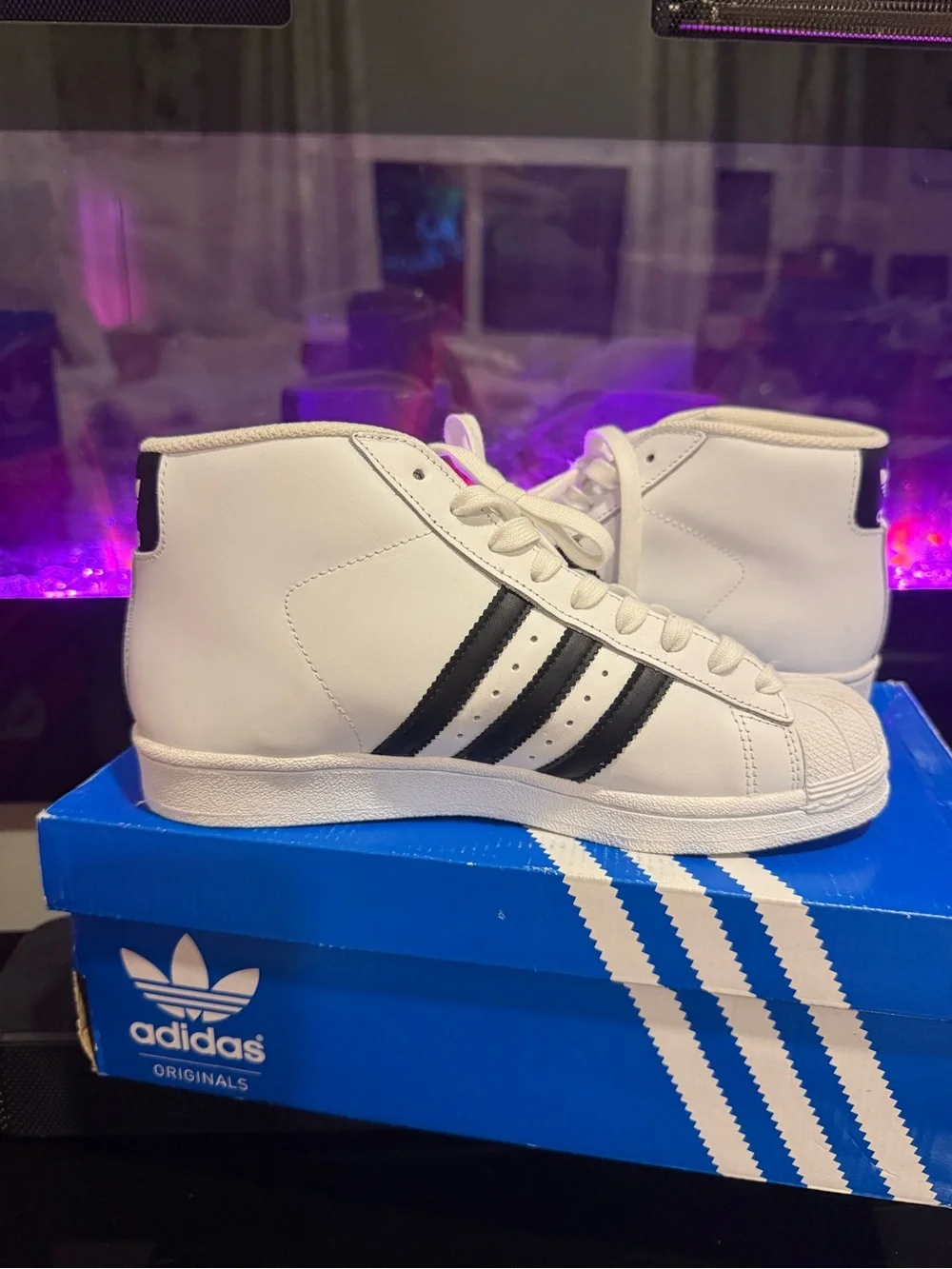adidas White and Black Kids Classic Shell-Toe Sneakers